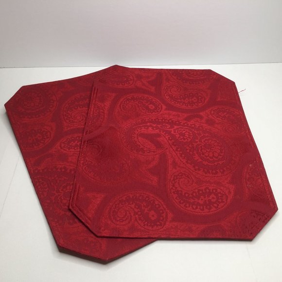 Fall Paisley Placemat Set Of 8 Red Gold Green Print Rich Colors - Picture 4 of 12